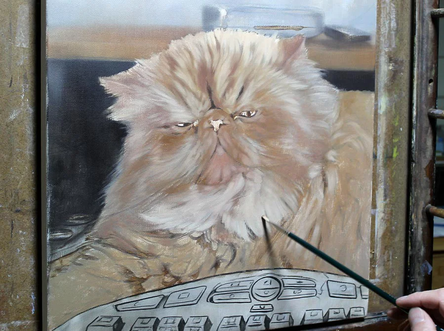 Cat Oil Painting in Progress - Stage Two Cat oil painting of Puff in progress, showing the second stage of development.