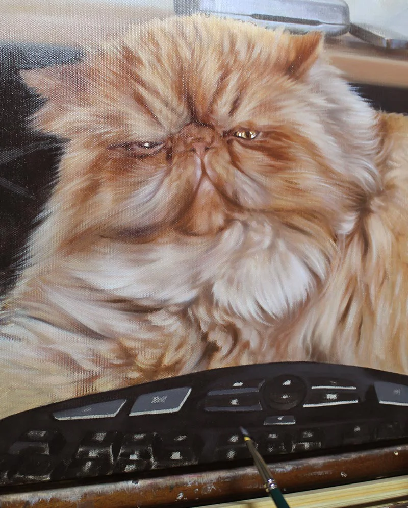 Cat Portrait in Oils – Final Painting Final oil painting of Puff the cat, showcasing the completed portrait.