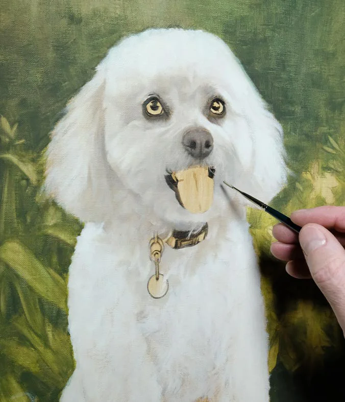 Work-in-progress shot of Lulu's portrait showing initial painting stages on the easel.