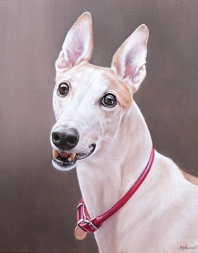 Expressive oil painting of Rob, a dog with a thoughtful gaze.