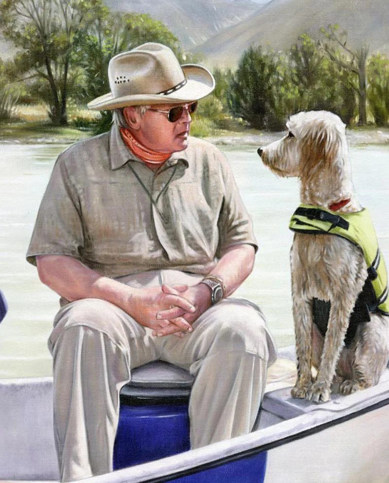 The large oil painting of Henry and Daisy displayed prominently on a wall in the client's home, complementing the interior.