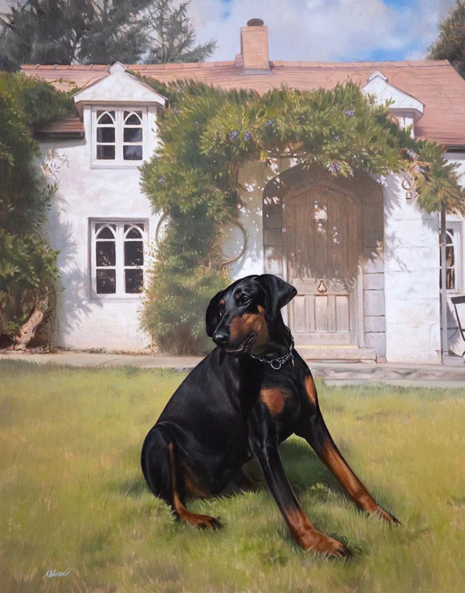 Oil painting of Stella the dog by Nicholas Beall