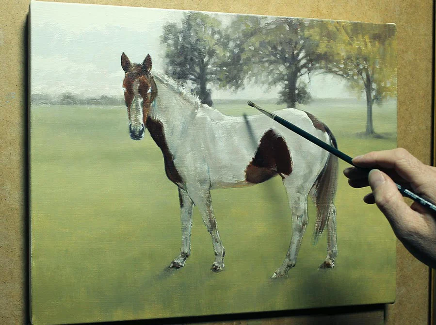 Work in Progress – Horse and Background in Oils Work in progress on the horse and background in oils.