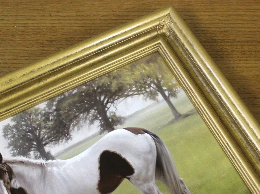 Horse Portrait with Background – Framed and Displayed Horse portrait with background, framed and displayed in a home setting.