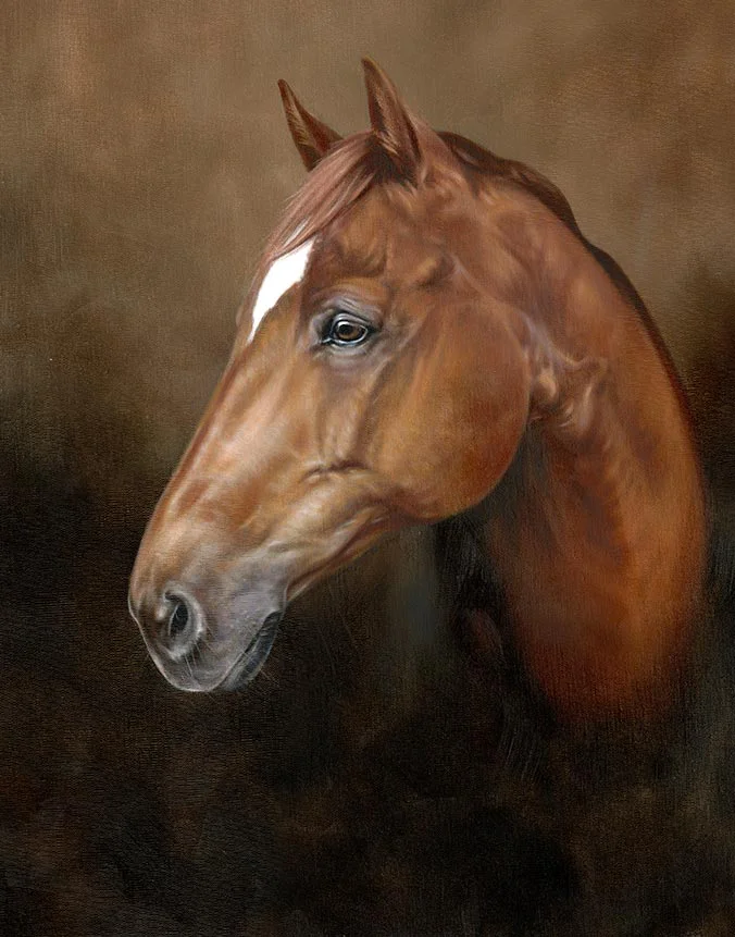 Oil portrait of George the horse on linen canvas by Nicholas Beall