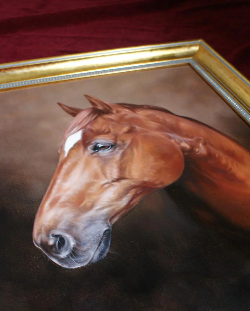 Oil Portrait of George Framed and Displayed Oil portrait of George framed and displayed in a home setting.