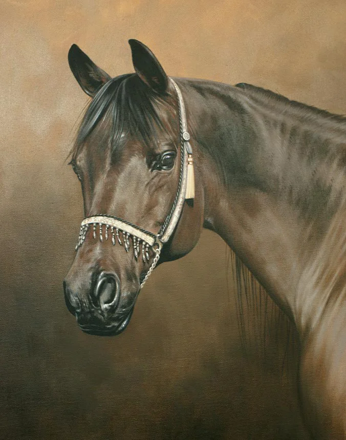 Traditional oil painting of Khrisma the horse by Nicholas Beall on canvas
