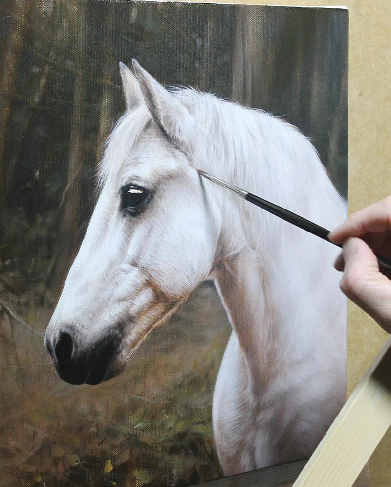 Brushwork Close-Up – Equine Oil Painting Close-up brushwork of the equine oil painting of Chico.