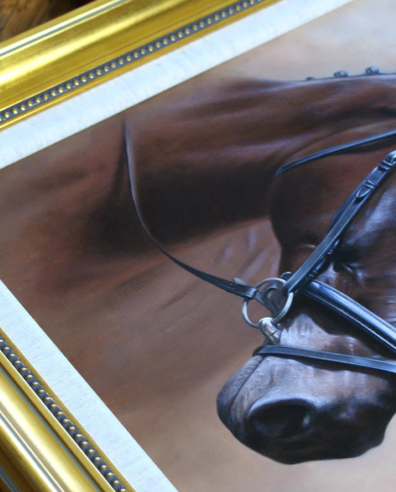 Equine Oil Painting Displayed in Client's Home Equine oil painting of Harry displayed in the client's home.
