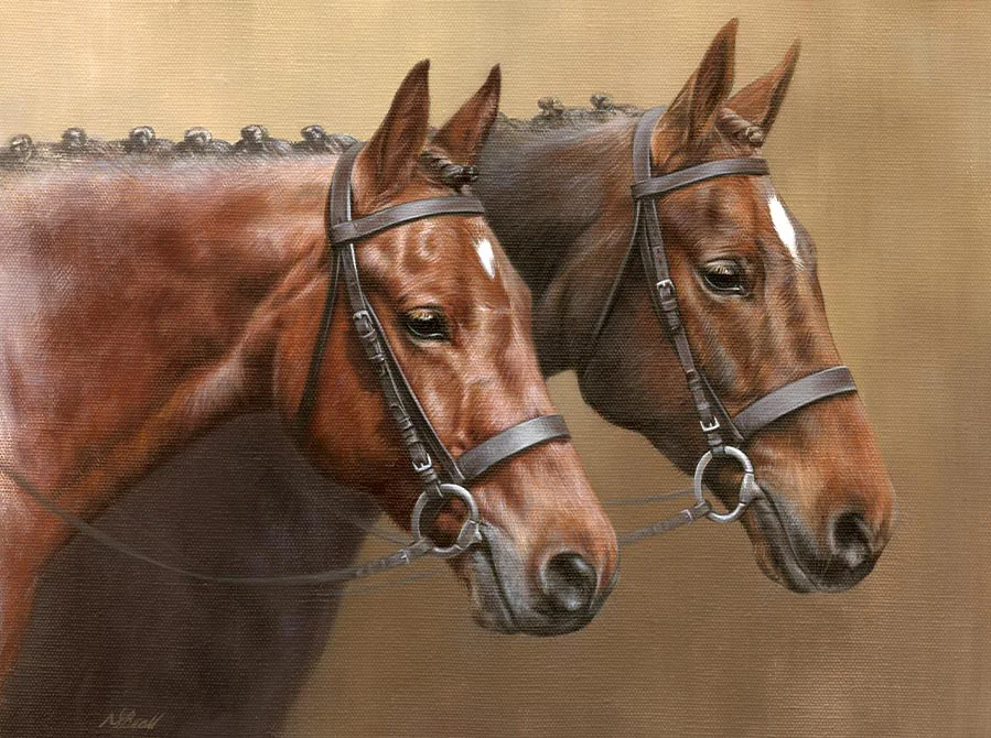 Oil portrait of Jubilee and Trinity the horses by Nicholas Beall