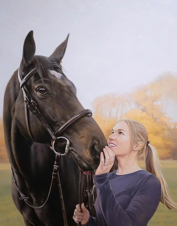 Traditional oil painting of Jessica and Logan, two horses, by Nicholas Beall