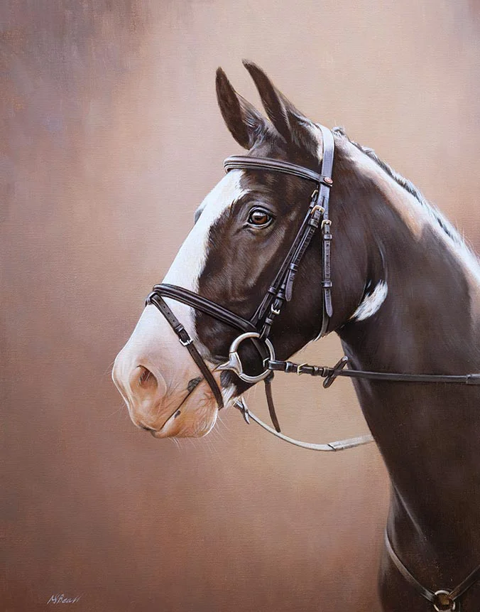 Hand-painted custom oil portrait of Elmo the horse by Nicholas Beall