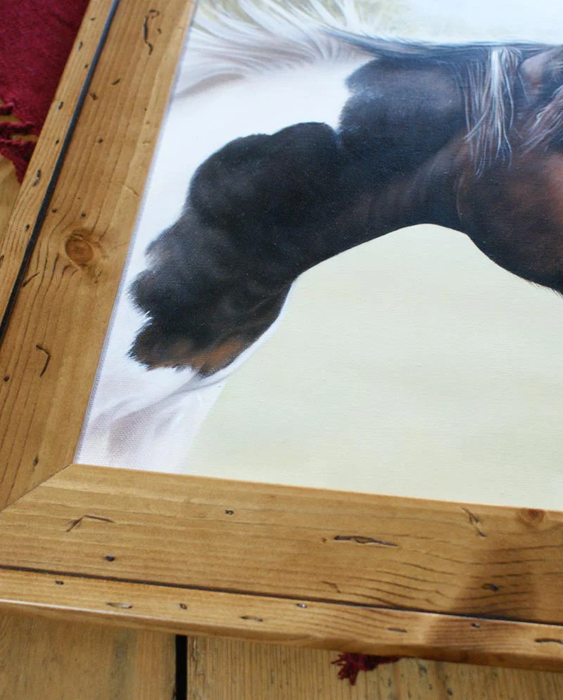 Horse Portrait Displayed in Frame Horse portrait of Murphy displayed in a frame in a home setting.