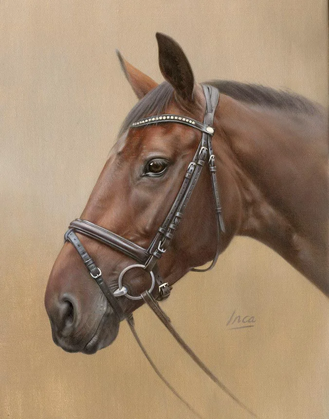 Hand-painted oil portrait of Inca the horse by Nicholas Beall