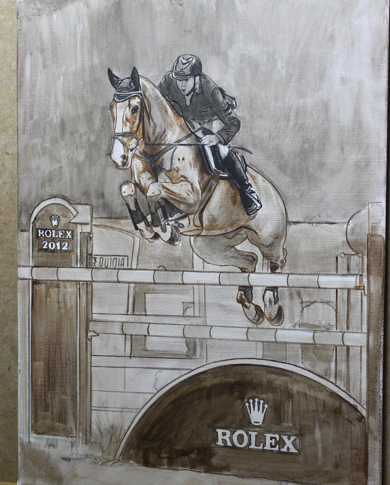 Early Stage of Horse Oil Painting Early stage of horse oil painting of CC Top, with initial colors.