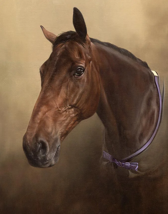 Oil portrait of Ballycastle King, a retired racehorse, by Nicholas Beall