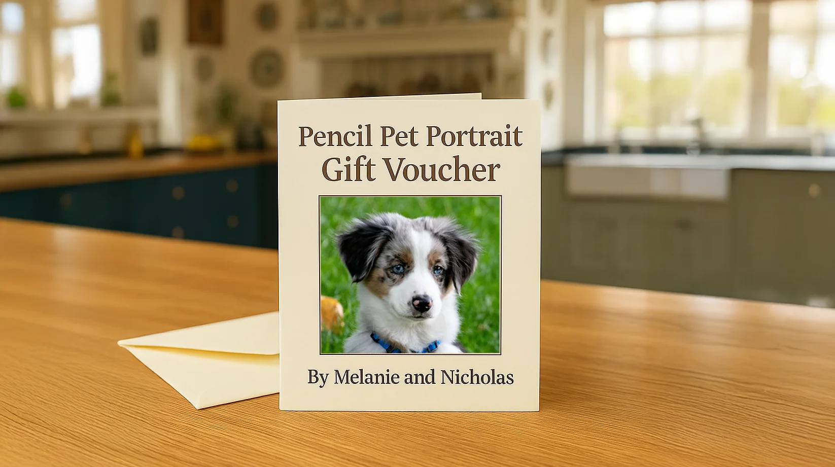 Custom Pet Portrait Gift Voucher Sample Pencil Drawing gift voucher by Melanie and Nicholas