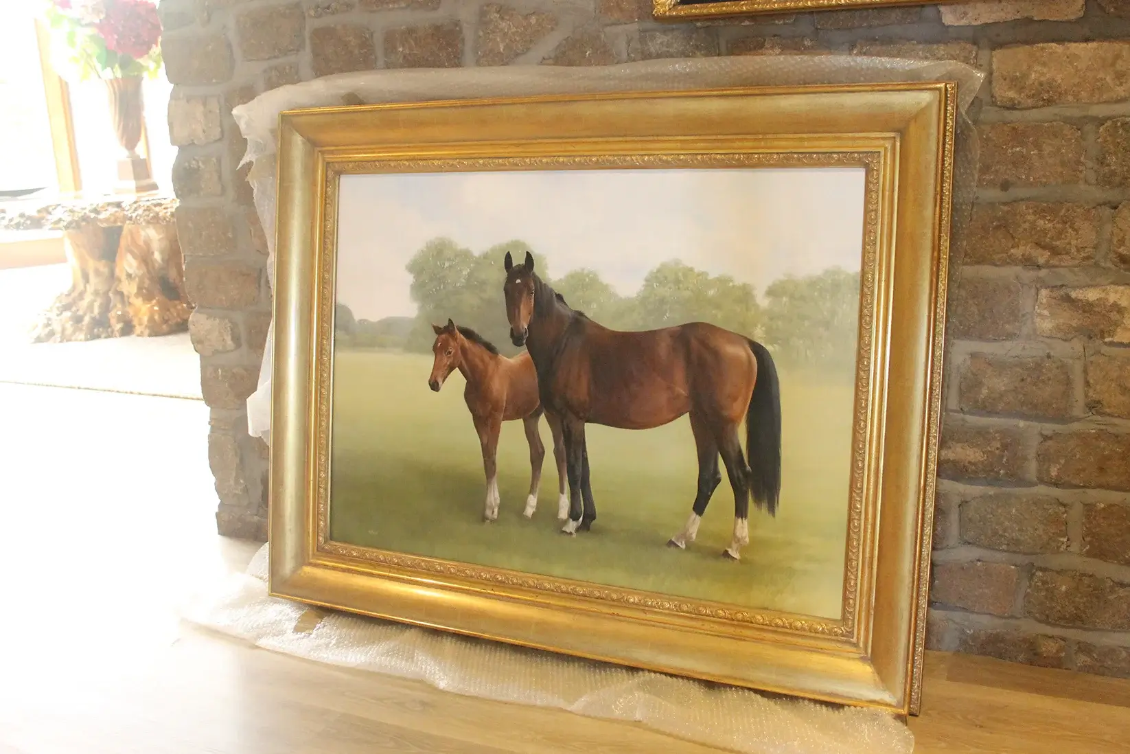 Oil painting of horse and foal commissioned by Marcia Slater, owner of Baylis and Harding