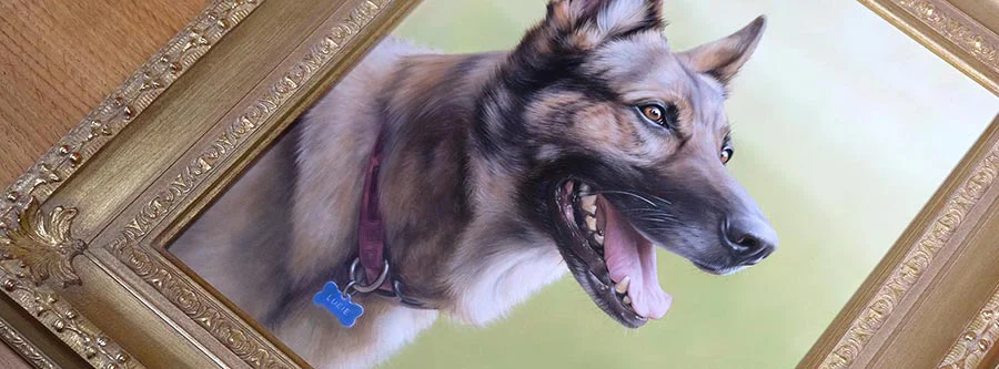 Extensive gallery of traditional oil pet portrait commissions Various traditional oil pet portraits by Nicholas Beall, showcasing different breeds and compositions