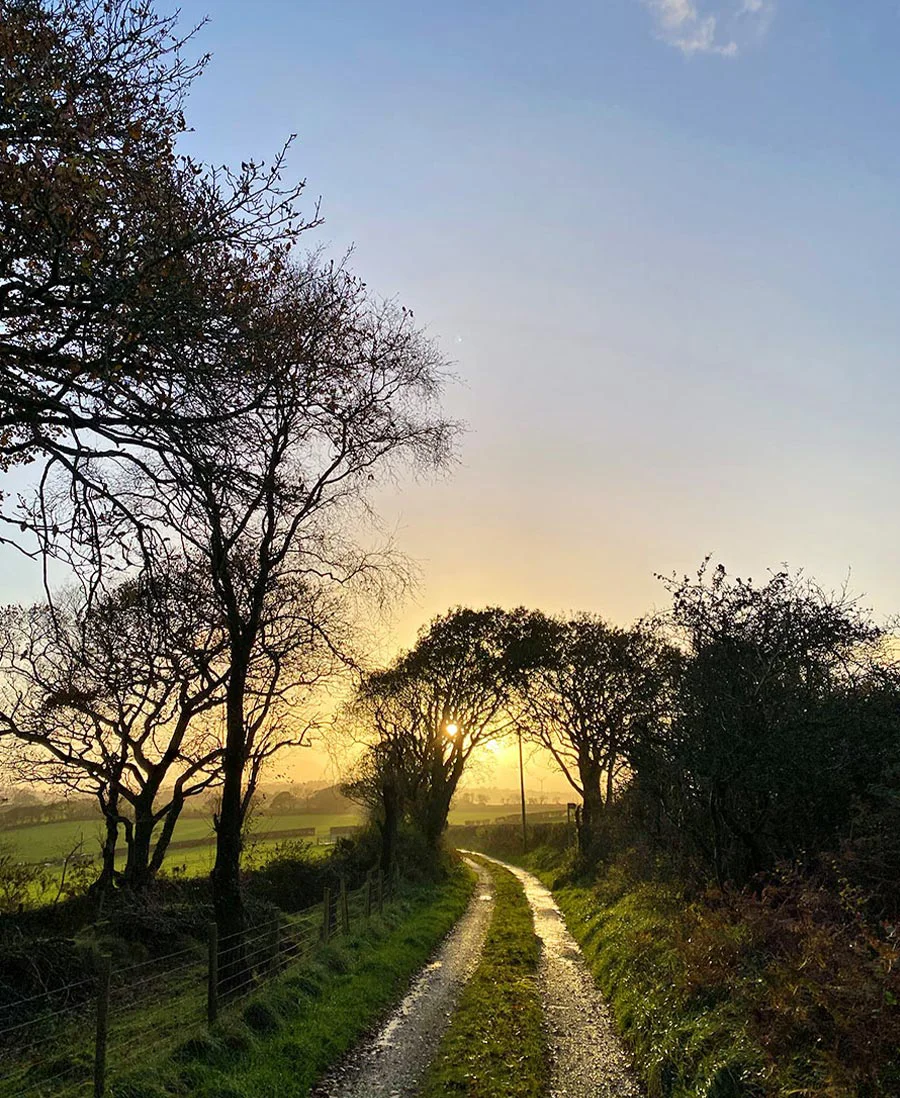 Melanie Phillips capturing the vibrant colors of an early evening sky over a rural Welsh landscape.